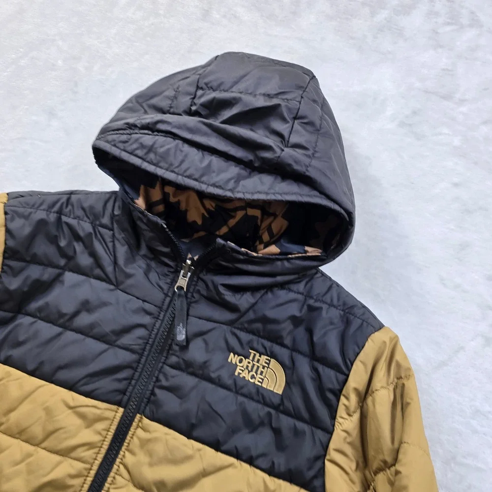 The North‎ Face Reversible Puffer Jacket Boys Medium 10/12 Khaki Black Perrito